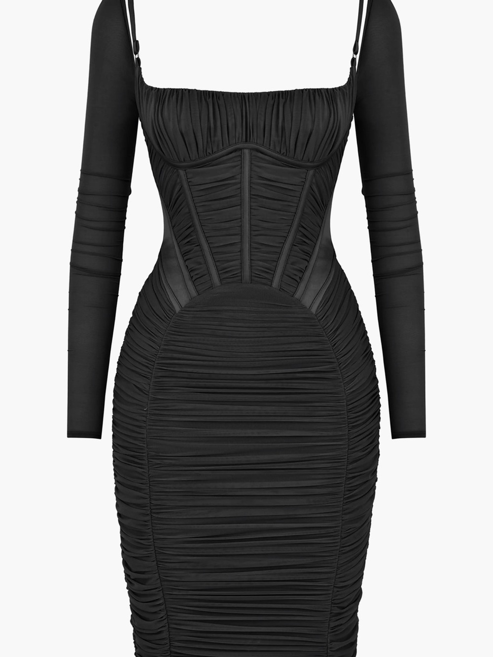 House of CB Freyja Satin Ruched Long Sleeve Body-Con Dress - Picture 3 of 5